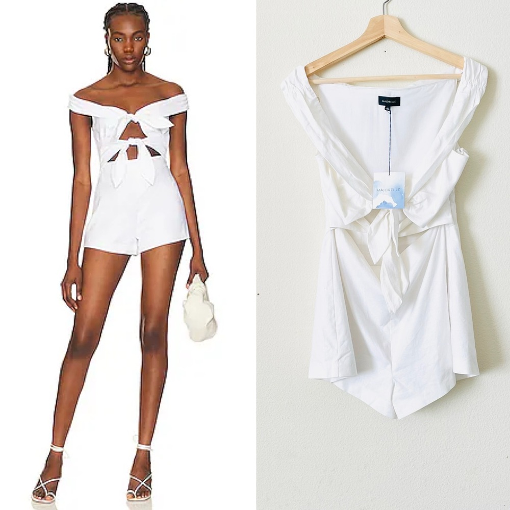 NWT Majorelle Revolve MEDIUM linen blend white tie knot front romper